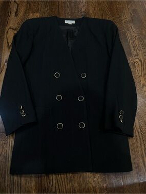Ann Taylor Black Double-Breasted Blazer with Gold Button Accents